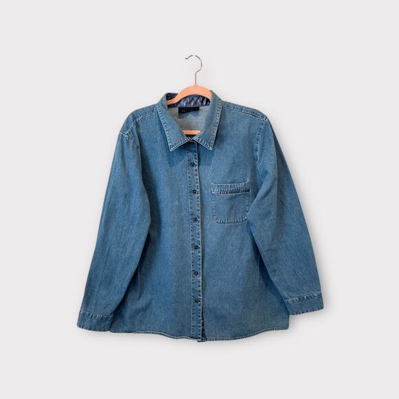 Vintage Classic Oversized Boho Chic Denim Button Down Jean Shirt XL - Picture 16 of 16